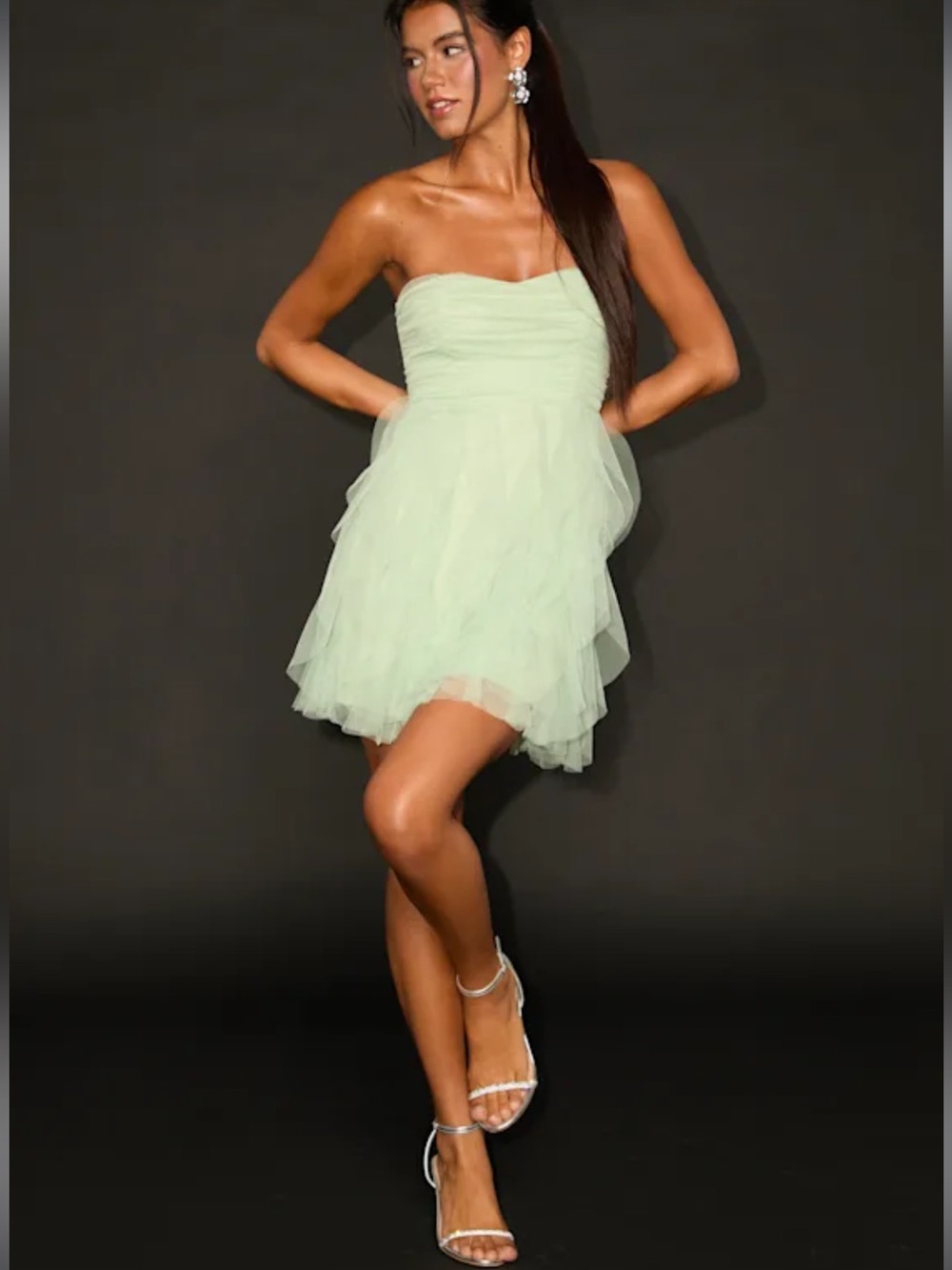 Lulu's Strapless Mint Layered Tulle Dress